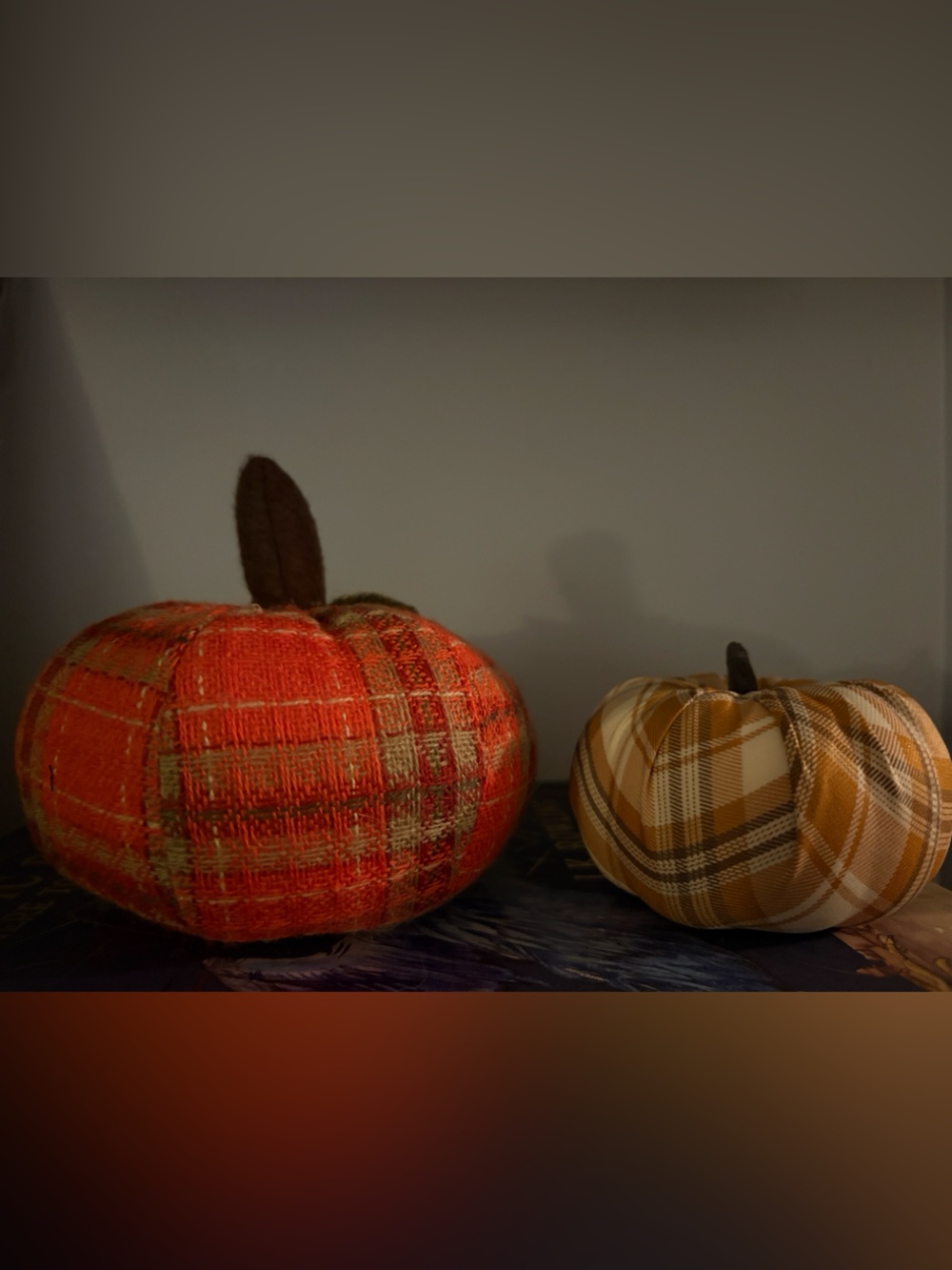 Decorative Fabric Pumpkin Accents - Orange & Plaid
